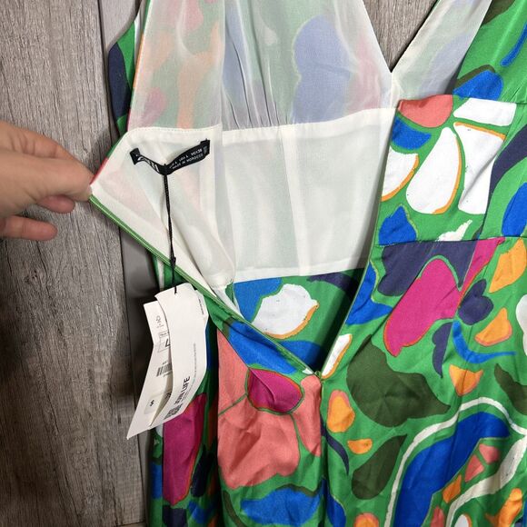 Zara Jumpsuit Size L Wide Leg Satin Open Back Knotted Straps Printed NWT - Picture 6 of 11